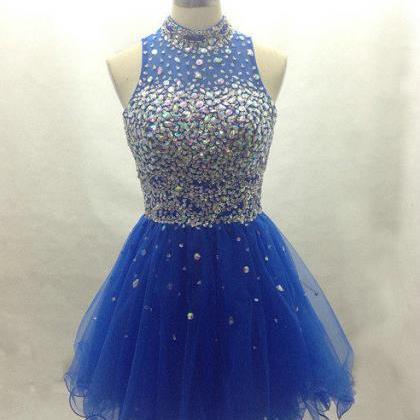 Halter Neckline Homecoming Dress,royal Blue Tulle..