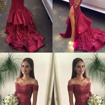 Sexy Mermaid Burgundy Off The Shoulder Long Prom Dresses Velvet Birthday Outfits C250