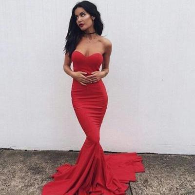 Simple Mermaid High Quality Jersey Fabric Red Evening Dress, Red Prom Dresses 2018
