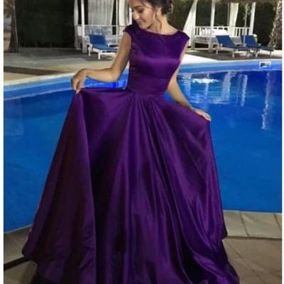 Purple Prom Dress,Cap Straps Purple Evening Dress,Sexy Open Back Party Dress