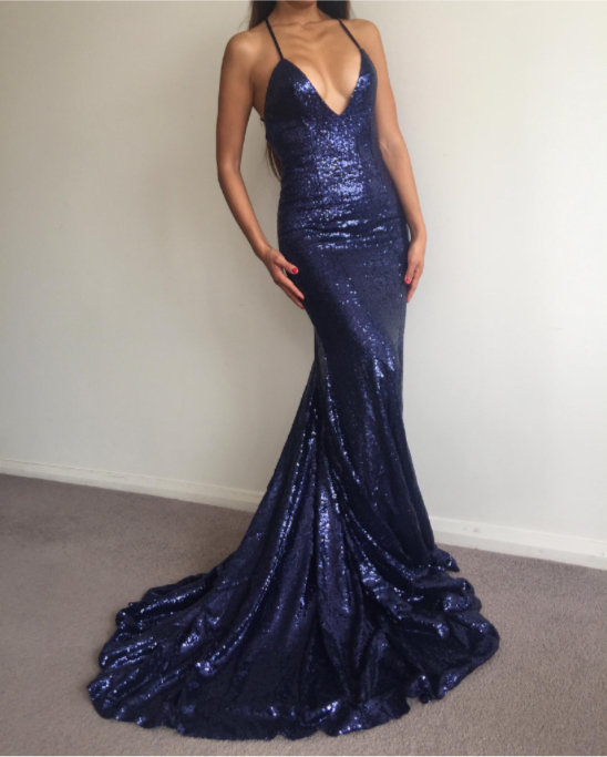blue sequin evening dress