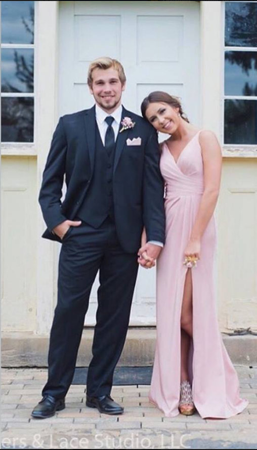 Sexy Blush Pink Slit Prom Dress spaghetti Straps Pink Evening