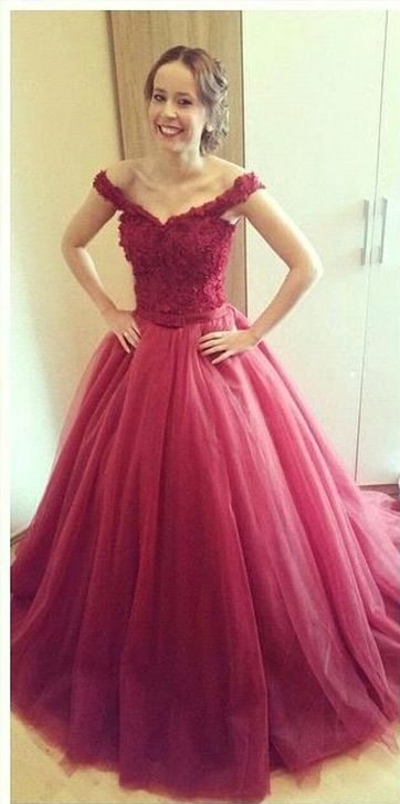 burgundy off the shoulder ball gown