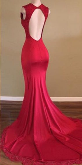 Sexy Keyhole Back Red Prom Dress,mermaid Slit Evening Dress,sexy ...