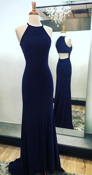 navy blue halter neck dress