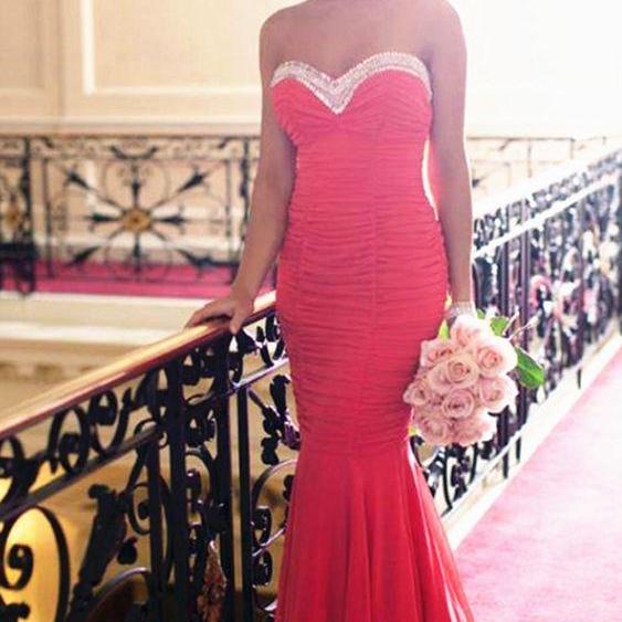 Mermaid Bridesmaid Dress,orange Red Prom Dress,mermaid Strapless Party