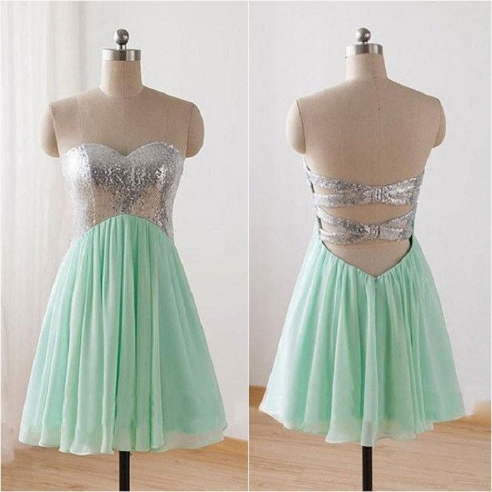 Mint Green Dress,Sequins Prom Dress,Short Mint Green