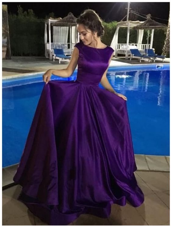 Purple Prom Dress,Cap Straps Purple Evening Dress,Sexy Open Back Party