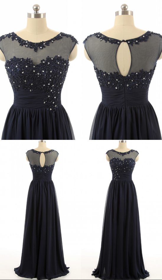 A Line Navy Blue Evening Dress,navy Blue Wedding Party Dress,a Line ...