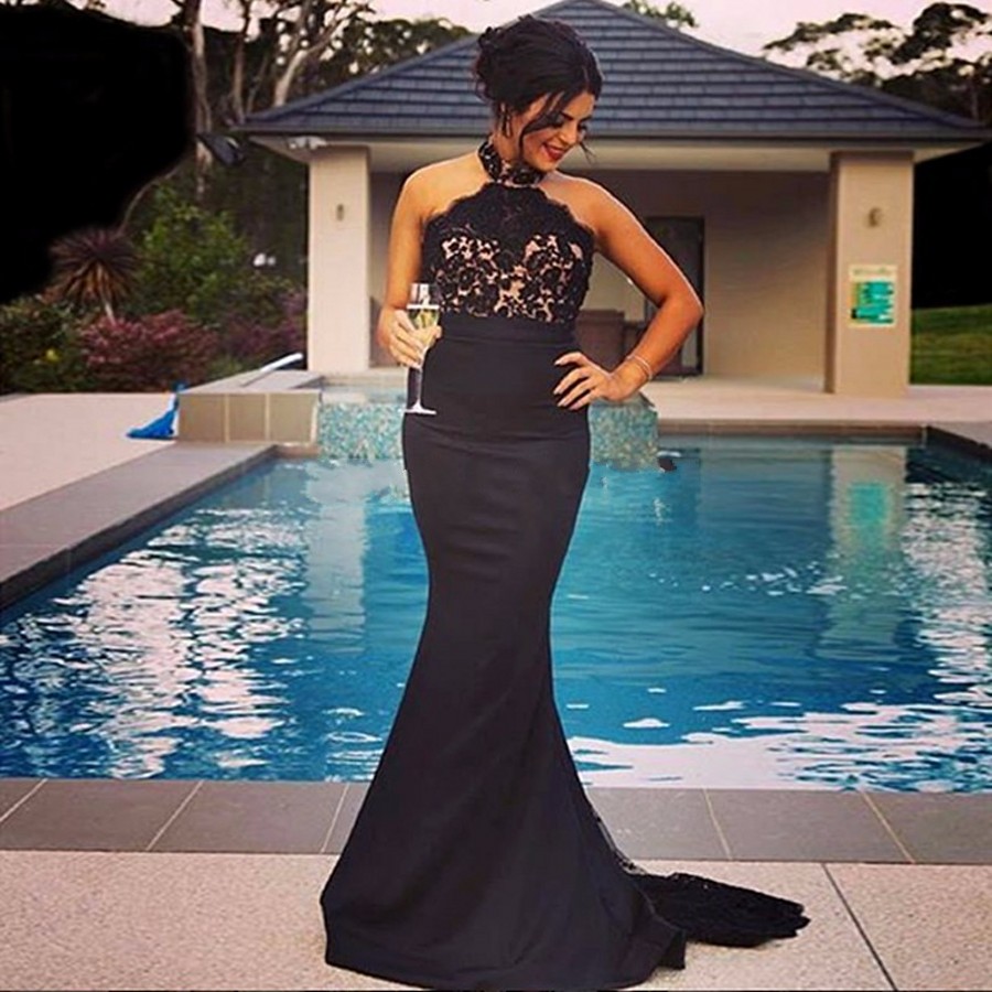 Mermaid Halter Neckline Black Prom Dress,sexy Open Back Graduation ...